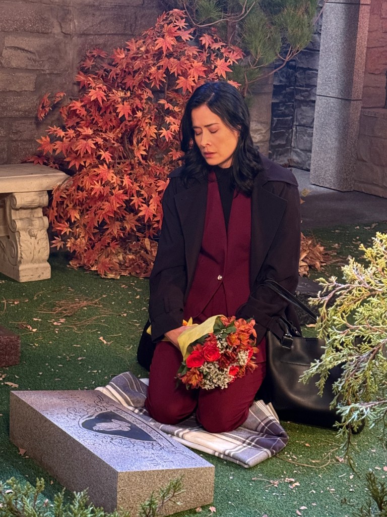 Amy Choi at the graveside for her daughter on days of our lives