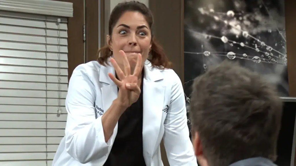 britt giving lucas a juicy scoop on general hospital